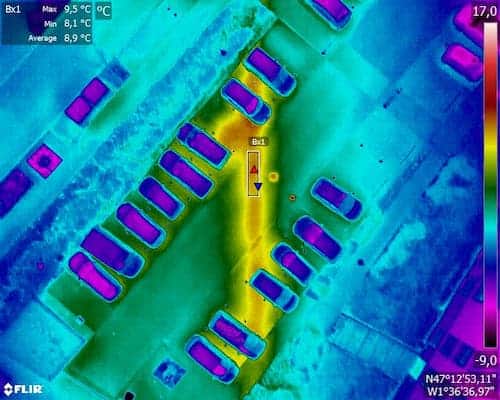 Thermogramme d'un défaut dans un réseau de chaleur, point chaud