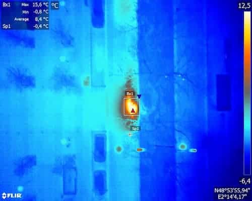 Thermogramme d'un point de surchauffe sur un réseau de chaleur urbain