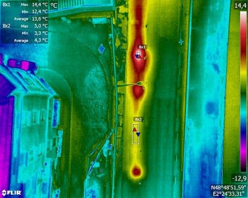 Recherche de fuite, réseaux de chaleur, fuite importante sur un thermogramme