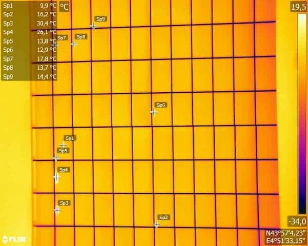 Exemple d'anomalie thermique sur panneaux solaires